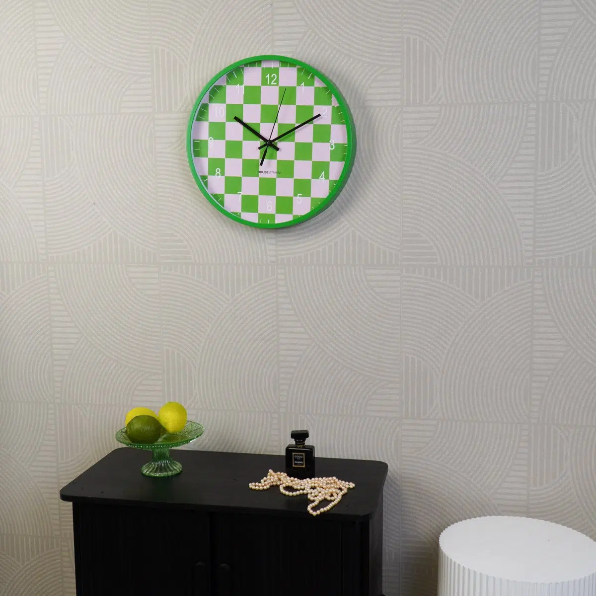 Wandklok - blokpatroon groen/roze - 34x4x34cm 3 Wandklok - blokpatroon groen/roze - 34x4x34cm