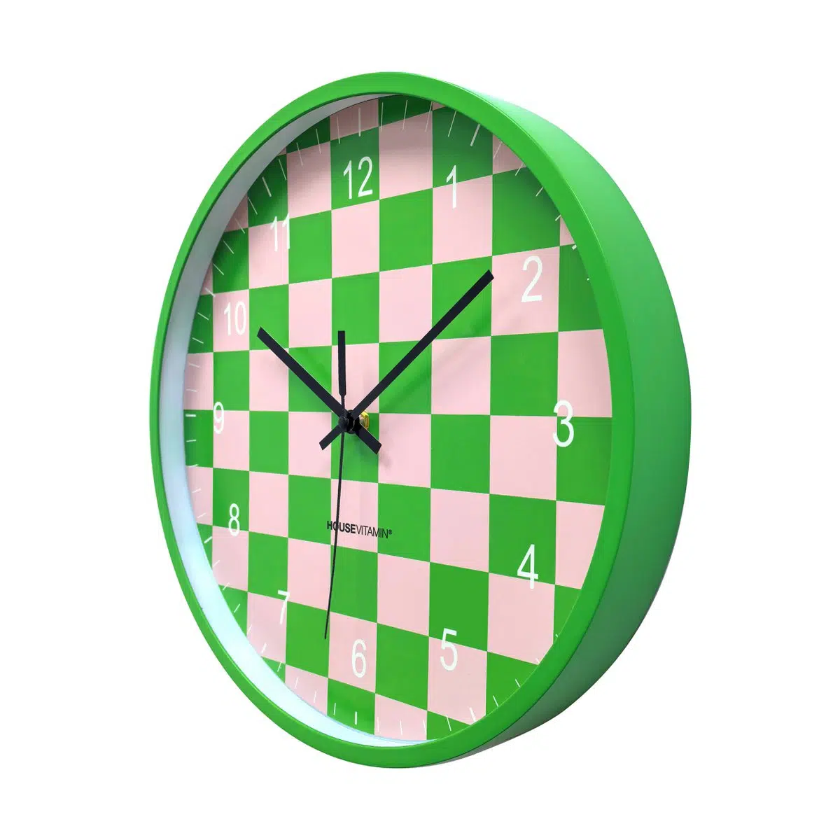 Wandklok - blokpatroon groen/roze - 34x4x34cm 2 Wandklok - blokpatroon groen/roze - 34x4x34cm