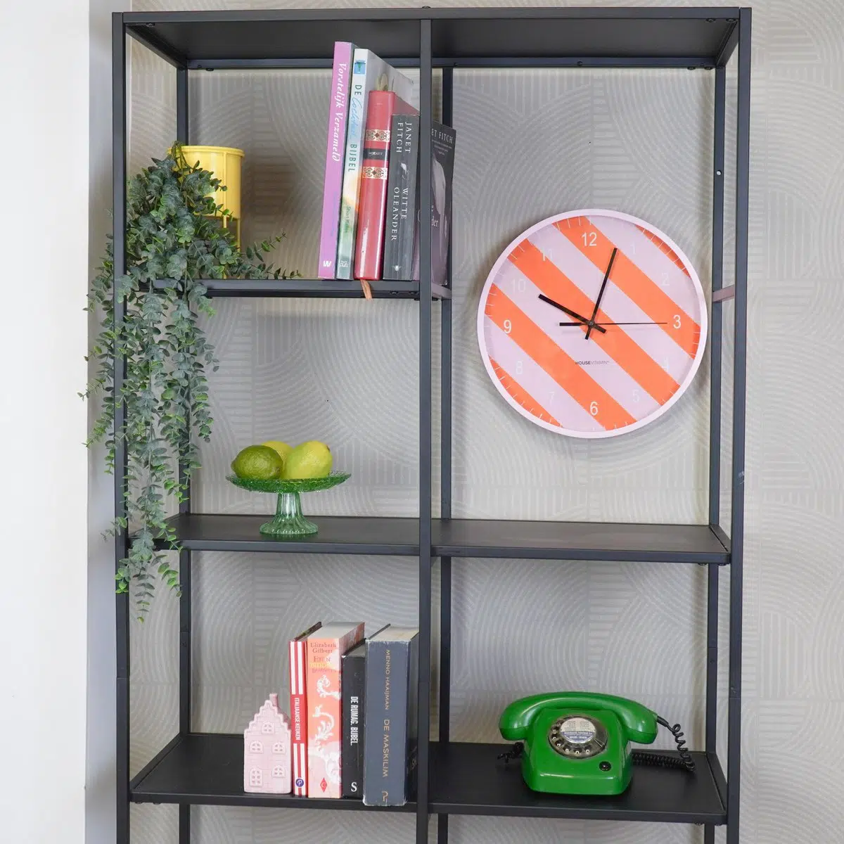 Wandklok - gestreept patroon - oranje/roze -34x4x34cm 5 Wandklok - gestreept patroon - oranje/roze -34x4x34cm