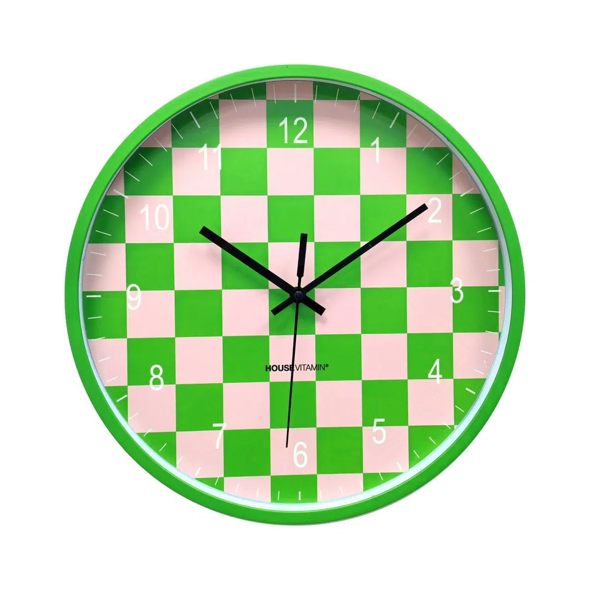 Wandklok - blokpatroon groen/roze - 34x4x34cm 1 Wandklok - blokpatroon groen/roze - 34x4x34cm
