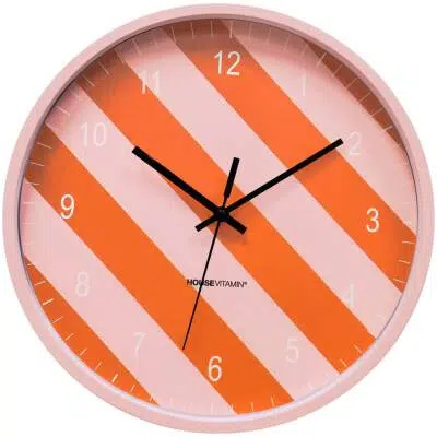 Wandklok - gestreept patroon - oranje/roze -34x4x34cm