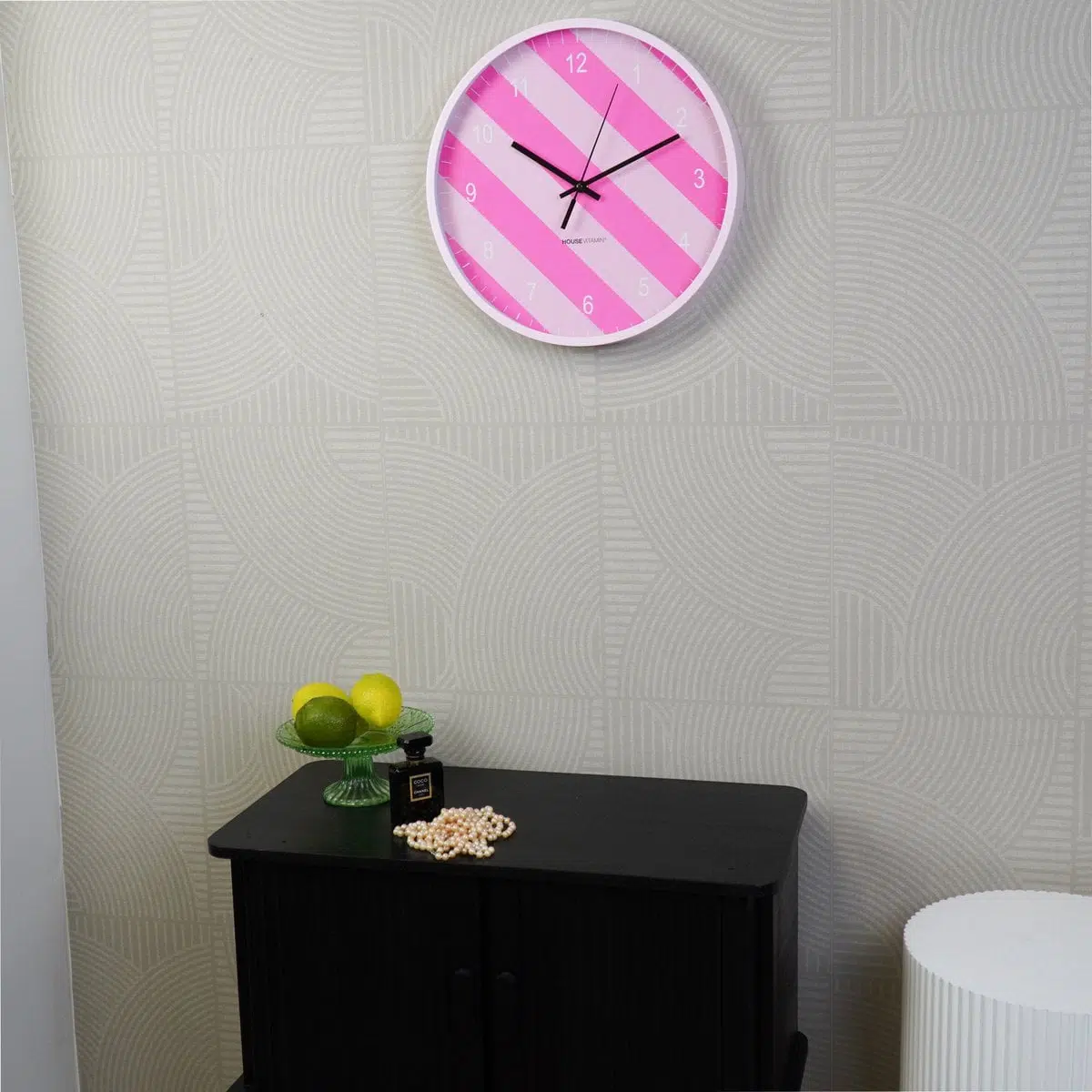 Wandklok - gestreept patroon - roze -34x4x34cm 3 Wandklok - gestreept patroon - roze -34x4x34cm