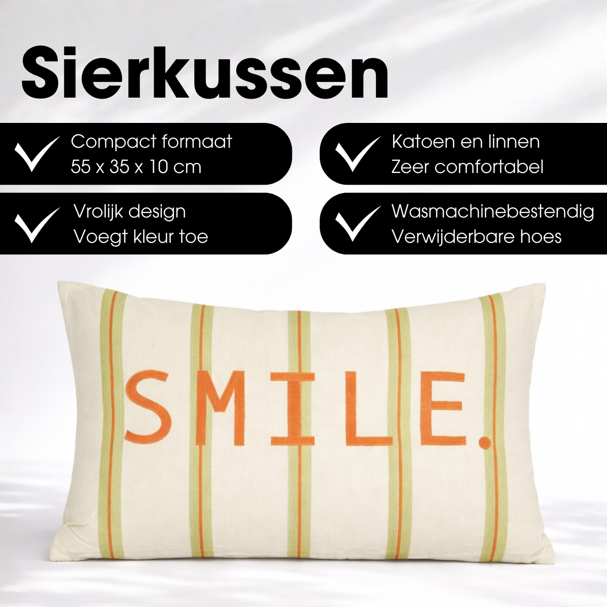 Mica Decorations - Sierkussen Smile - Groen - 55x35cm 6 Mica Decorations - Sierkussen Smile - Groen - 55x35cm