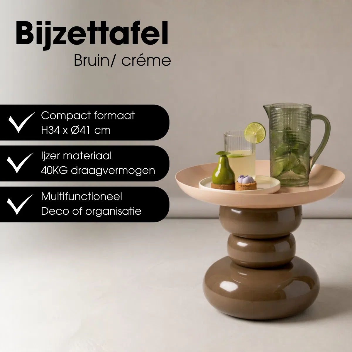 Mica Decorations - Bijzettafel Zita - Bruin - D41cm 5 Mica Decorations - Bijzettafel Zita - Bruin - D41cm