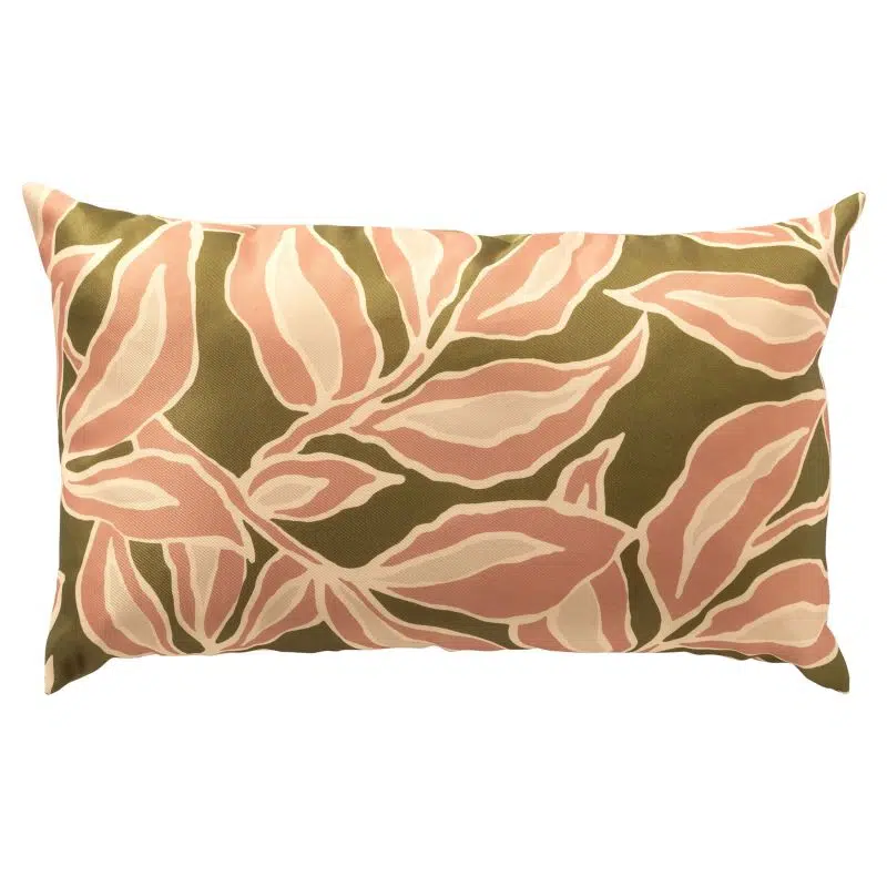 Textino - ELARA buitenkussen - Bladmotief roze/groen/beige - 30x50 cm 1 Textino - ELARA buitenkussen - Bladmotief roze/groen/beige - 30x50 cm