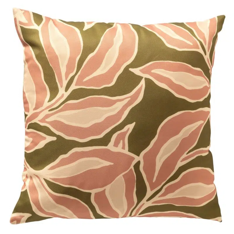 Textino - ELARA buitenkussen - Bladmotief roze/groen/beige - 45x45 cm 1 Textino - ELARA buitenkussen - Bladmotief roze/groen/beige - 45x45 cm