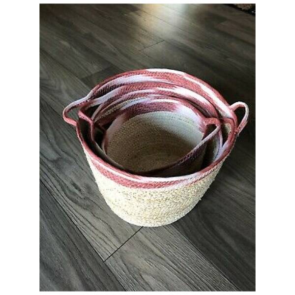 set van 3 manden wit/roze