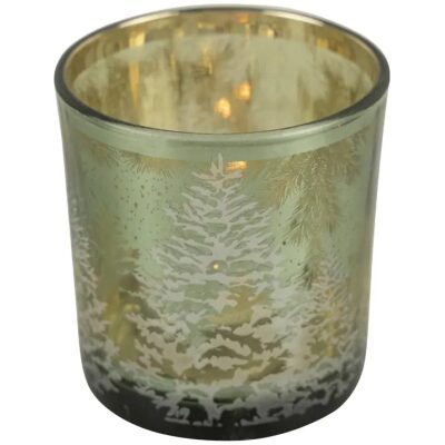 Theelichthouder dennenboom groen klein 8 cm