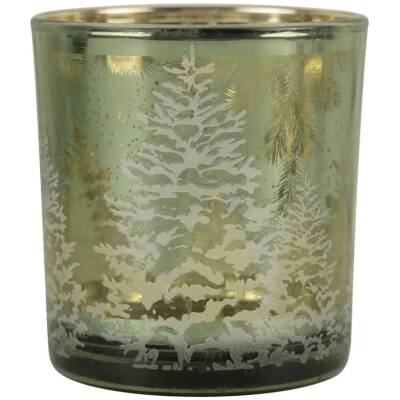 Theelichthouder dennenboom groen klein 8 cm