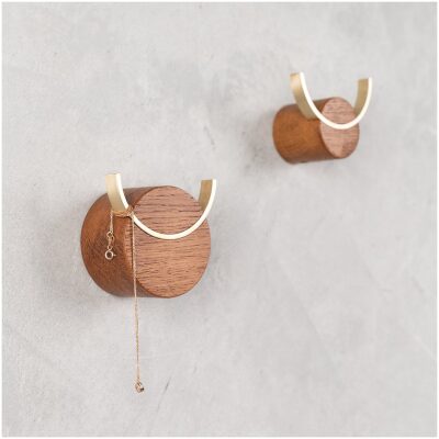 Wandhaakje 6x4cm walnoot goud - Namuos