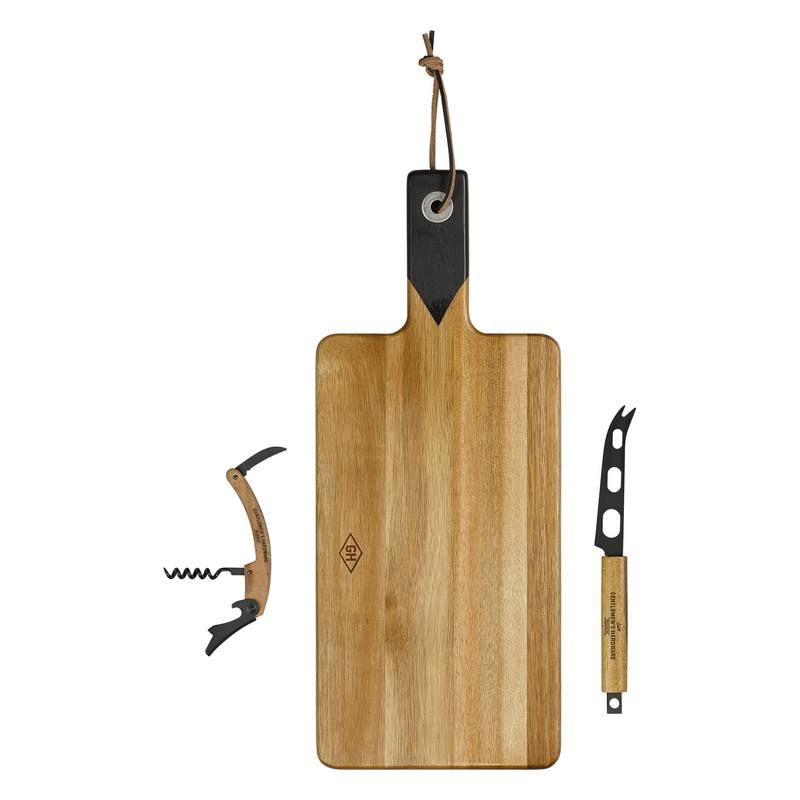Retro serveerplank met kaasmes en wijnfles opener 2 Retro serveerplank met kaasmes en wijnfles opener