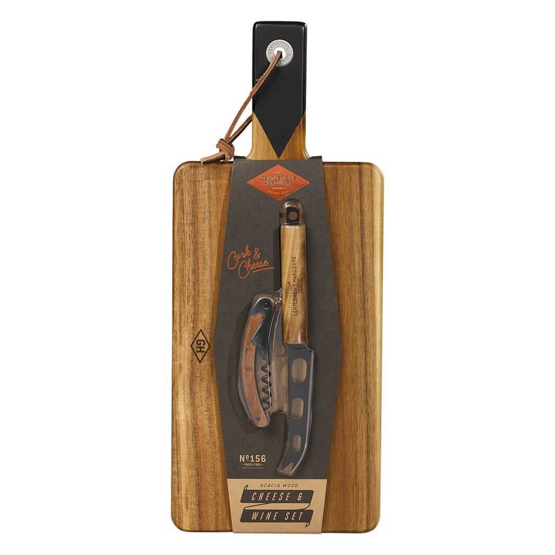 Retro serveerplank met kaasmes en wijnfles opener 1 Retro serveerplank met kaasmes en wijnfles opener