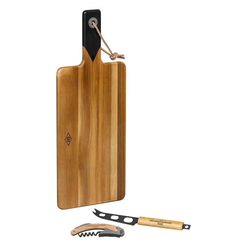 Retro serveerplank met kaasmes en wijnfles opener 3 Retro serveerplank met kaasmes en wijnfles opener