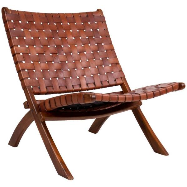 Perugia Klapstoel - Teakhout, Leer, Bruin - 66x74x73 cm