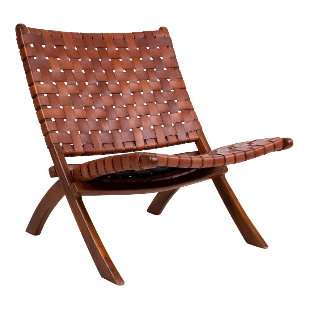 Perugia Klapstoel - Teakhout, Leer, Bruin - 66x74x73 cm 1 Perugia Klapstoel - Teakhout, Leer, Bruin - 66x74x73 cm