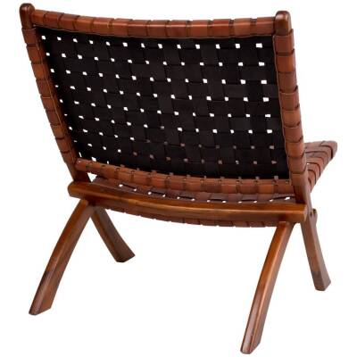 Perugia Klapstoel - Teakhout, Leer, Bruin - 66x74x73 cm