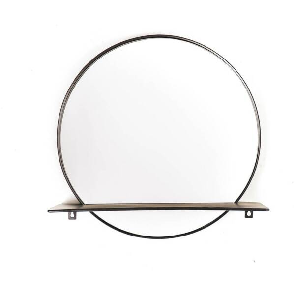 Spiegel - Metaal - Met Plank - Zwart - Ø40cm