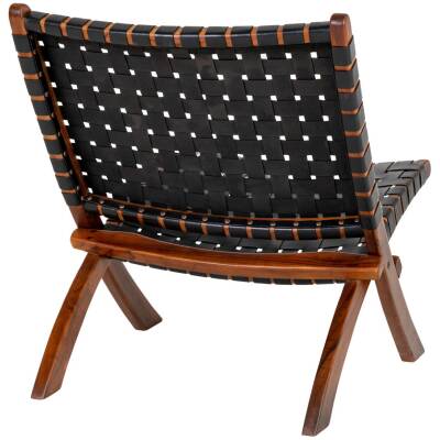 Perugia Klapstoel - Teakhout, Leer, Zwart - 66x74x73 cm