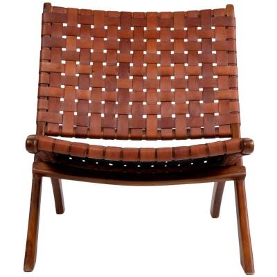 Perugia Klapstoel - Teakhout, Leer, Bruin - 66x74x73 cm
