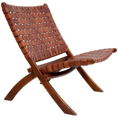 Perugia Klapstoel - Teakhout, Leer, Bruin - 66x74x73 cm