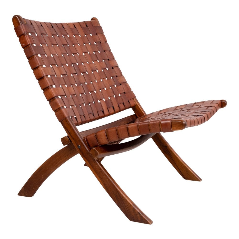 Perugia Klapstoel - Teakhout, Leer, Bruin - 66x74x73 cm 4 Perugia Klapstoel - Teakhout, Leer, Bruin - 66x74x73 cm