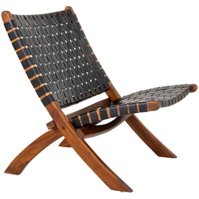 Perugia Klapstoel - Teakhout, Leer, Zwart - 66x74x73 cm