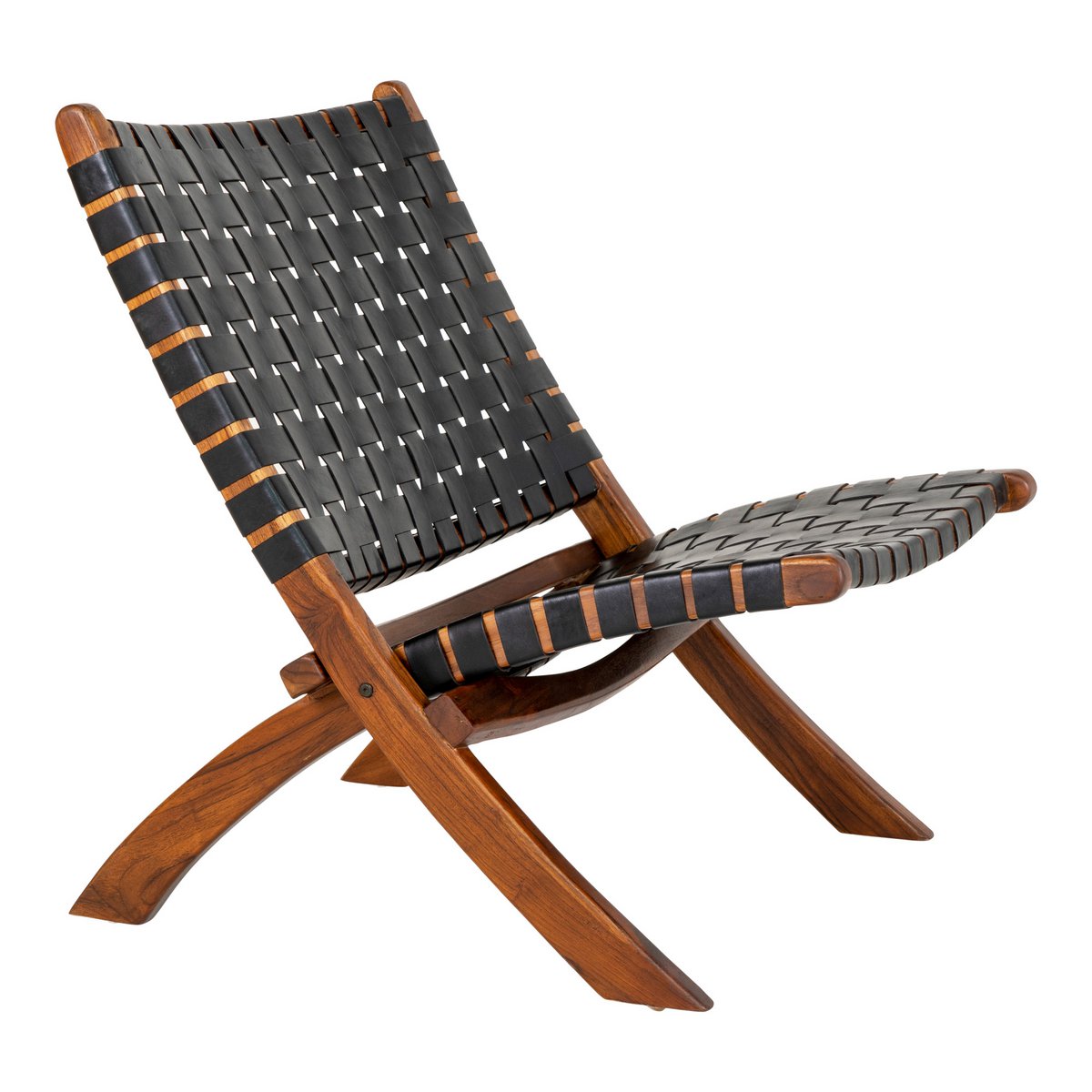 Perugia Klapstoel - Teakhout, Leer, Zwart - 66x74x73 cm 4 Perugia Klapstoel - Teakhout, Leer, Zwart - 66x74x73 cm