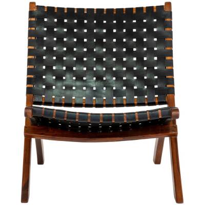Perugia Klapstoel - Teakhout, Leer, Zwart - 66x74x73 cm