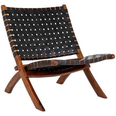 Perugia Klapstoel - Teakhout, Leer, Zwart - 66x74x73 cm