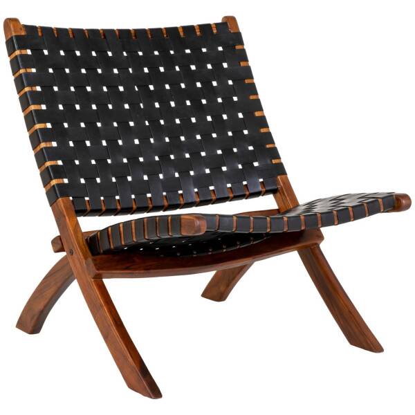Perugia Klapstoel - Teakhout, Leer, Zwart - 66x74x73 cm