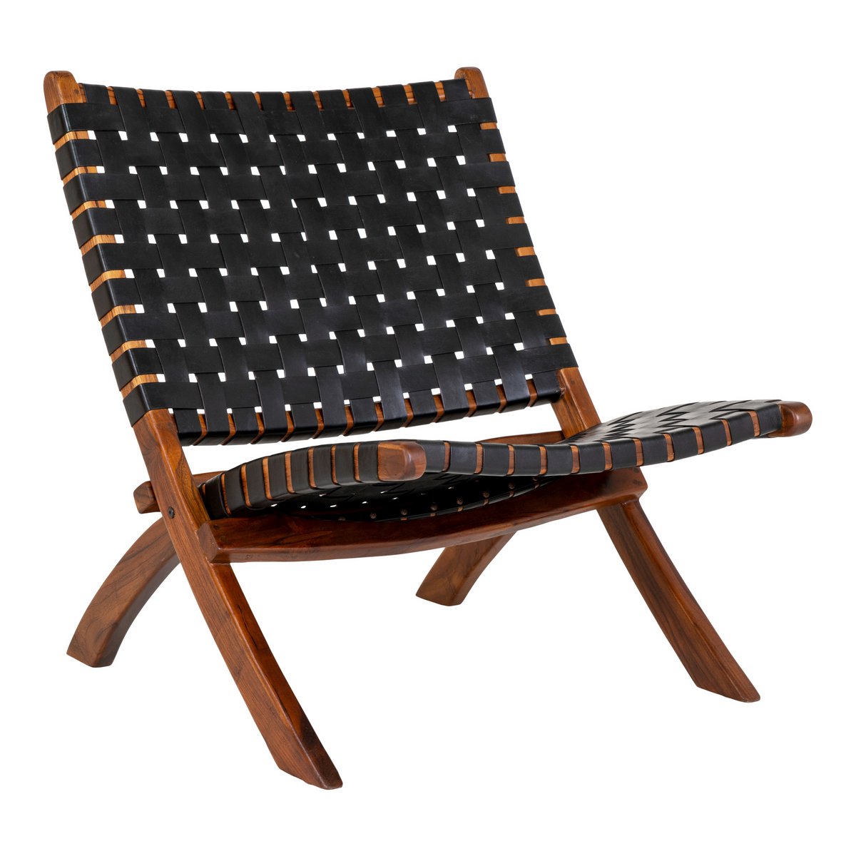 Perugia Klapstoel - Teakhout, Leer, Zwart - 66x74x73 cm 1 Perugia Klapstoel - Teakhout, Leer, Zwart - 66x74x73 cm