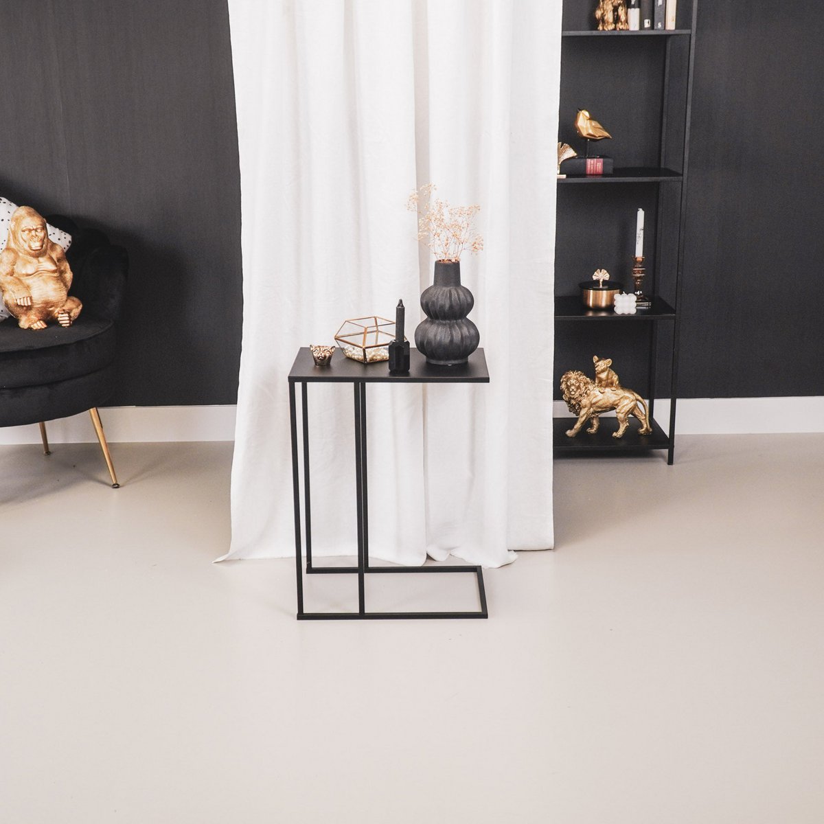 Bijzettafel - Metaal - Zwart - 45x30x60cm 5 Bijzettafel - Metaal - Zwart - 45x30x60cm