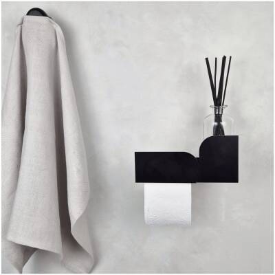 Zwart metalen toiletrolhouder met plank Bauhaus