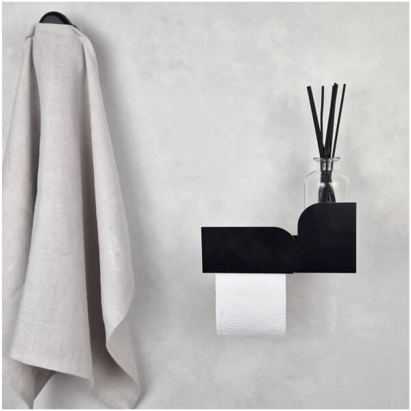 Zwart metalen toiletrolhouder met plank Bauhaus