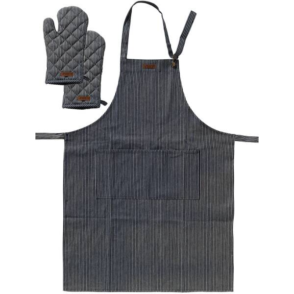 Textino - Denim kookschort met 2 ovenwanten
