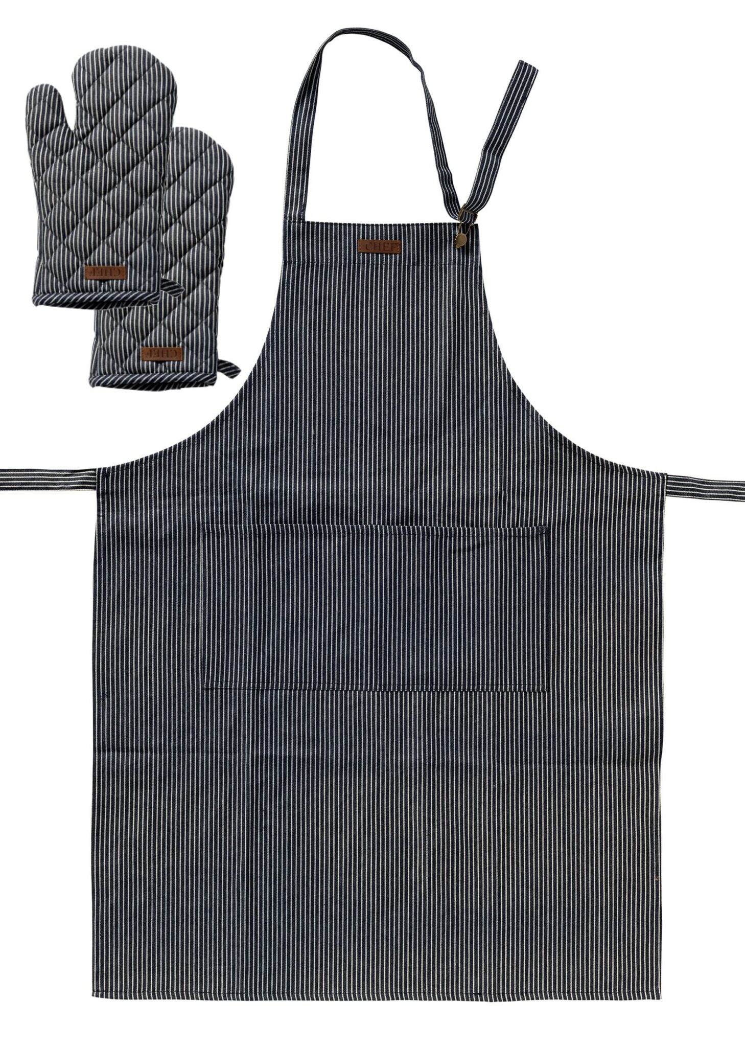 Textino - Denim kookschort met 2 ovenwanten