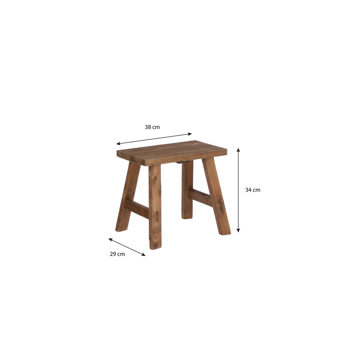 Bold Houten Krukje - L38xB29xH34 cm - Bruin 4 Bold Houten Krukje - L38xB29xH34 cm - Bruin