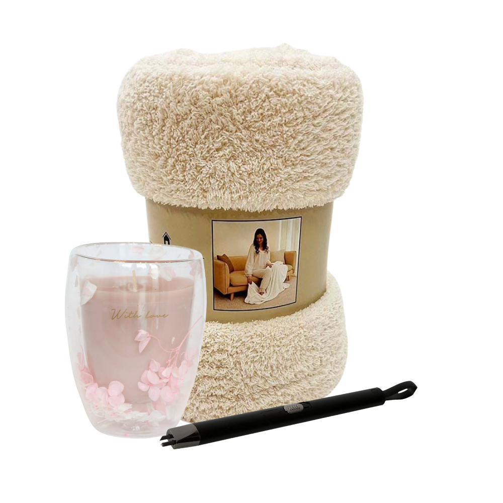 Geschenkbox Cosy - plaid en sojakaars 1 Geschenkbox Cosy - plaid en sojakaars