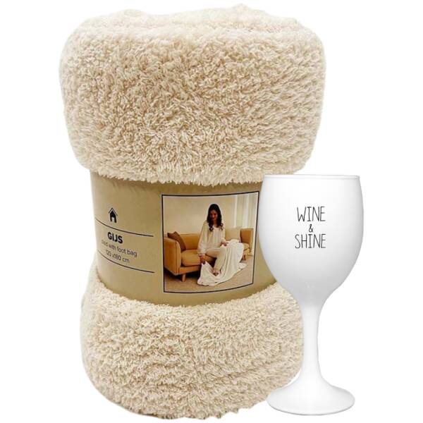 Geschenkbox Cosy - plaid en Sojakaars in wijnglas