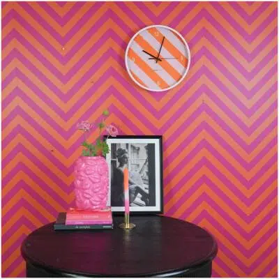 Wandklok - gestreept patroon - oranje/roze -34x4x34cm