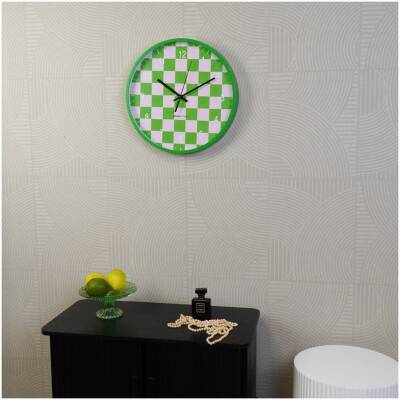 Wandklok - blokpatroon groen/roze - 34x4x34cm