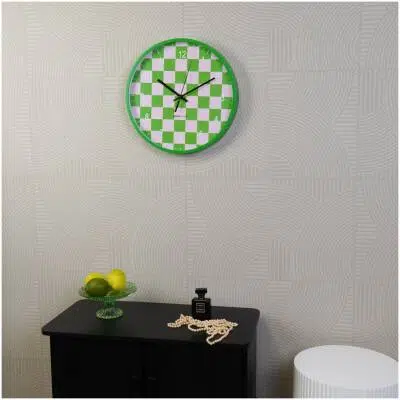 Wandklok - blokpatroon groen/roze - 34x4x34cm