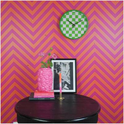 Wandklok - blokpatroon groen/roze - 34x4x34cm