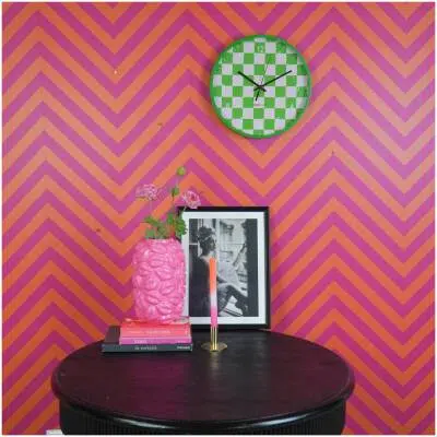 Wandklok - blokpatroon groen/roze - 34x4x34cm