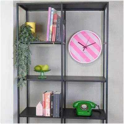 Wandklok - gestreept patroon - roze -34x4x34cm