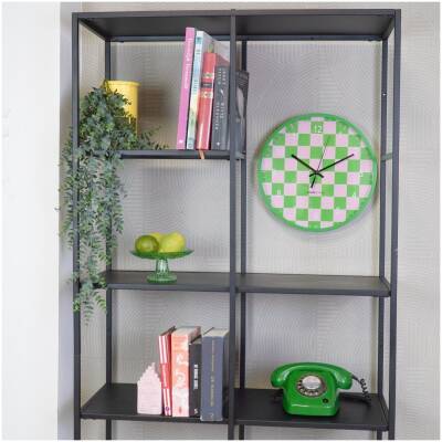 Wandklok - blokpatroon groen/roze - 34x4x34cm