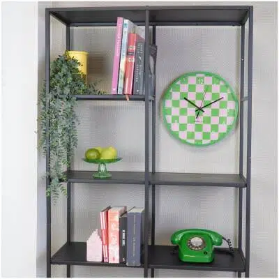 Wandklok - blokpatroon groen/roze - 34x4x34cm