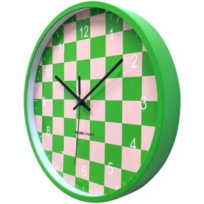 Wandklok - blokpatroon groen/roze - 34x4x34cm