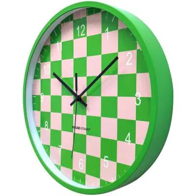 Wandklok - blokpatroon groen/roze - 34x4x34cm