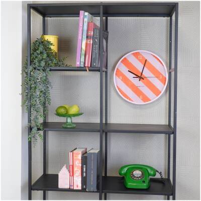 Wandklok - gestreept patroon - oranje/roze -34x4x34cm